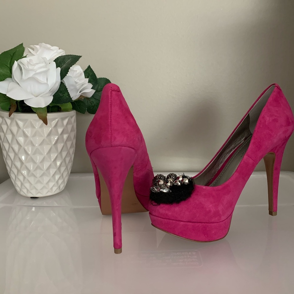 BCBGeneration Pink Suede Embellished Pumps Size 8